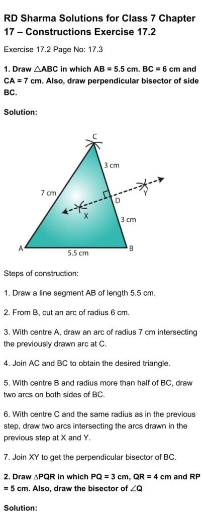 RD Sharma Class 7 Maths Chapter 17 – Constructions Exercise 17.2 - RD ...