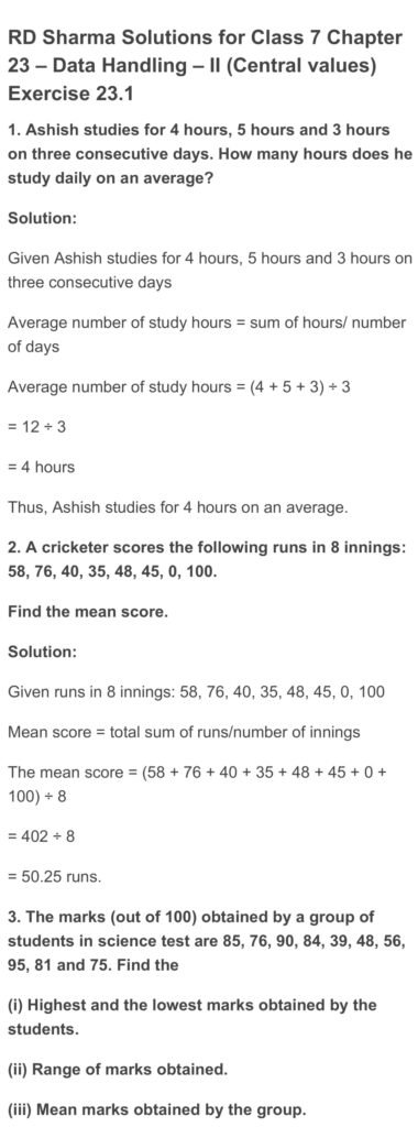 RD Sharma Class 7 Maths Chapter 23 – Data Handling – II (Central Values ...