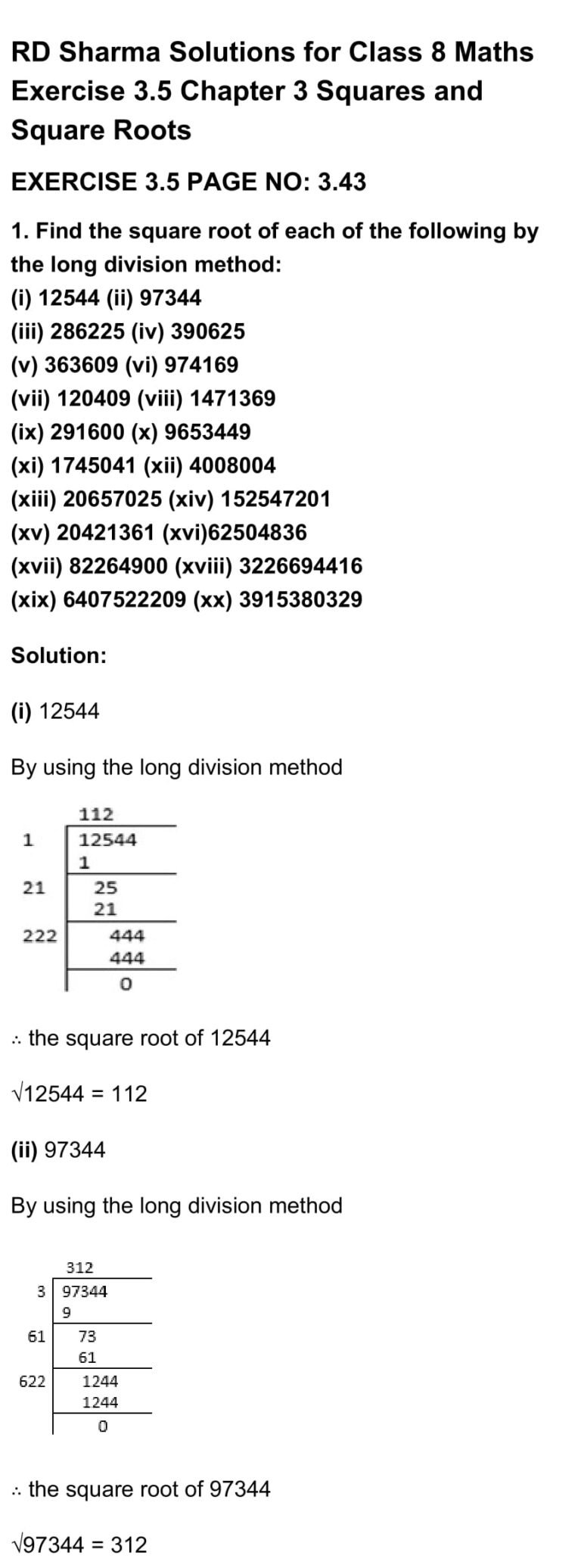 RD Sharma Chapter 3 – Squares and Square Roots Exercise 3.5 Solutions ...