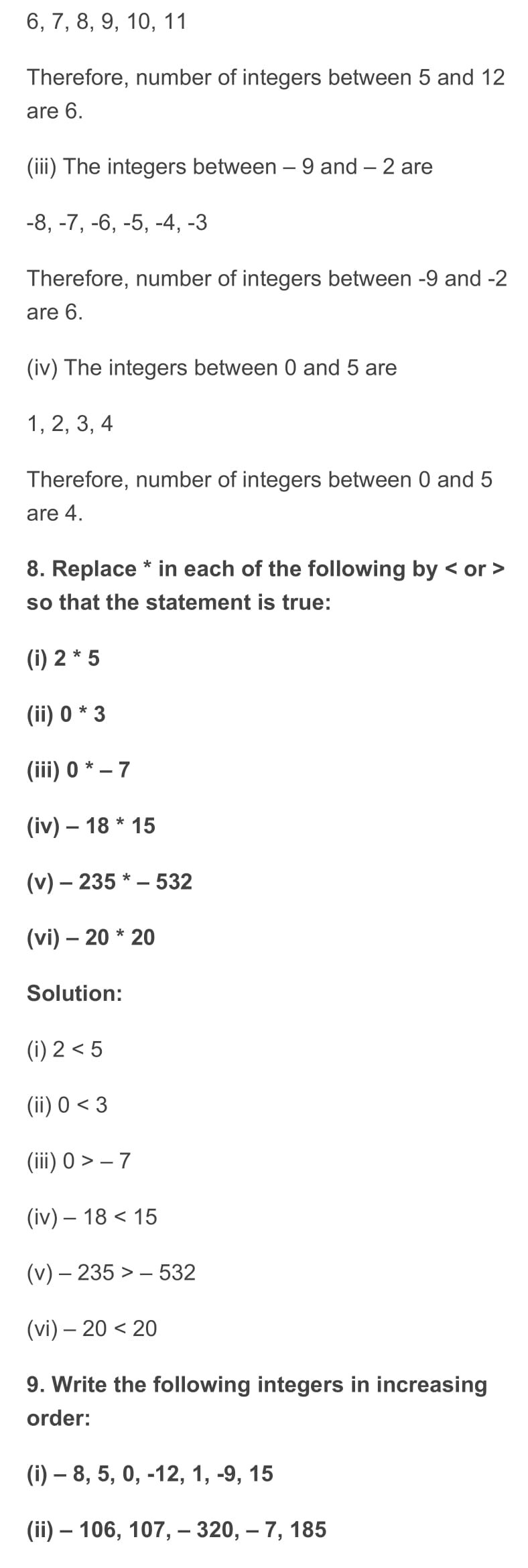 RD Sharma Class 6 Maths Chapter 5 Negative Numbers and Integers ...