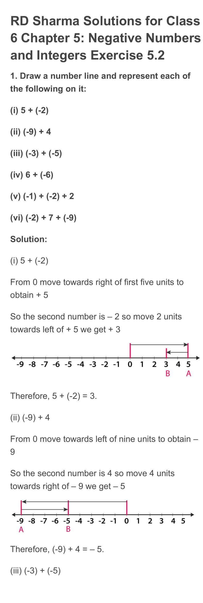 Class 6 Maths Chapter 5 Negative Numbers and Integers Exercise 5.2 ...
