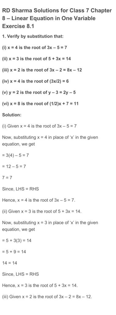 RD Sharma Class 7 Maths Chapter 8 – Linear Equations in One Variable ...