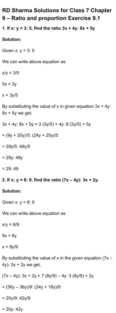 RD Sharma Class 7 Maths Chapter 9 – Ratio and Proportion Exercise 9.1 ...
