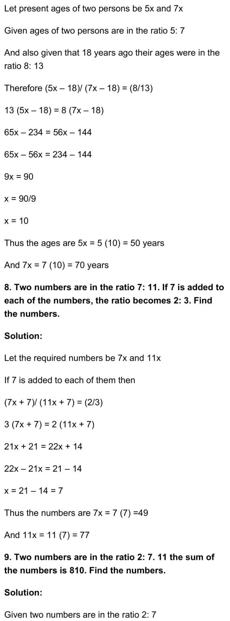 RD Sharma Class 7 Maths Chapter 9 – Ratio and Proportion Exercise 9.1 ...