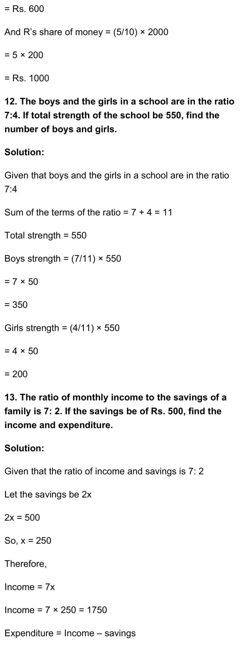 RD Sharma Class 7 Maths Chapter 9 – Ratio and Proportion Exercise 9.1 ...