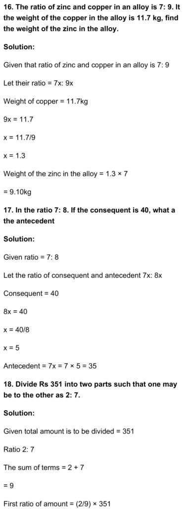 RD Sharma Class 7 Maths Chapter 9 – Ratio and Proportion Exercise 9.1 ...