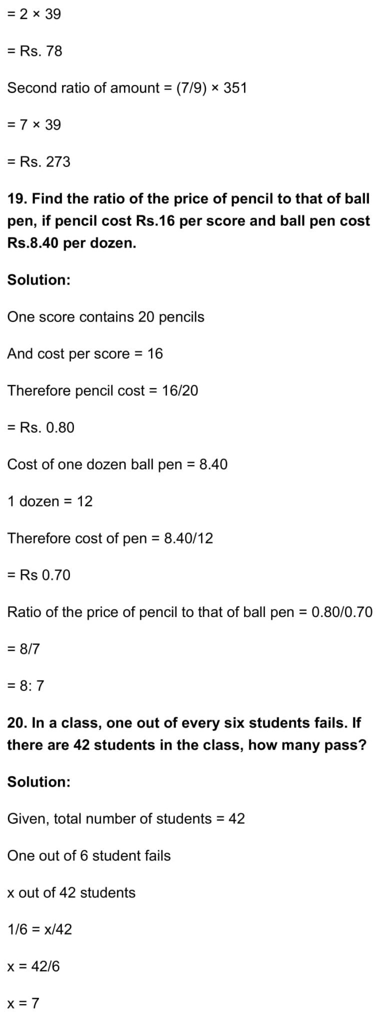 RD Sharma Class 7 Maths Chapter 9 – Ratio and Proportion Exercise 9.1 ...