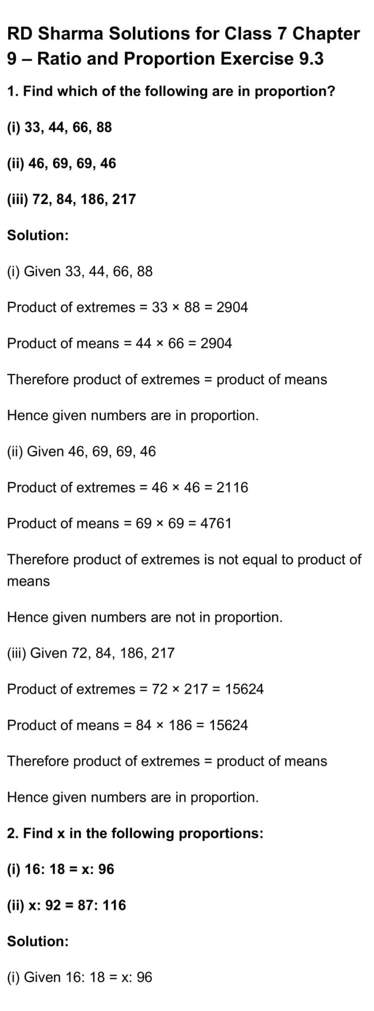 RD Sharma Class 7 Maths Chapter 9 – Ratio and Proportion Exercise 9.3 ...