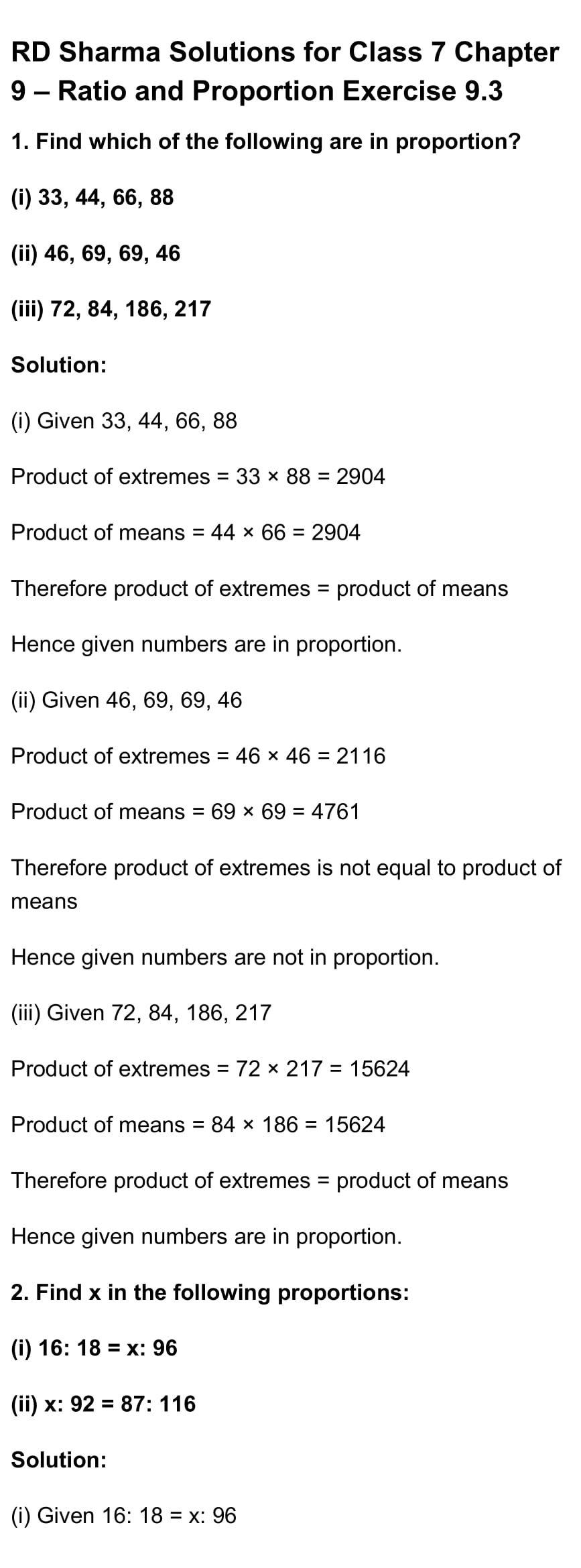RD Sharma Class 7 Maths Chapter 9 – Ratio and Proportion Exercise 9.3 ...